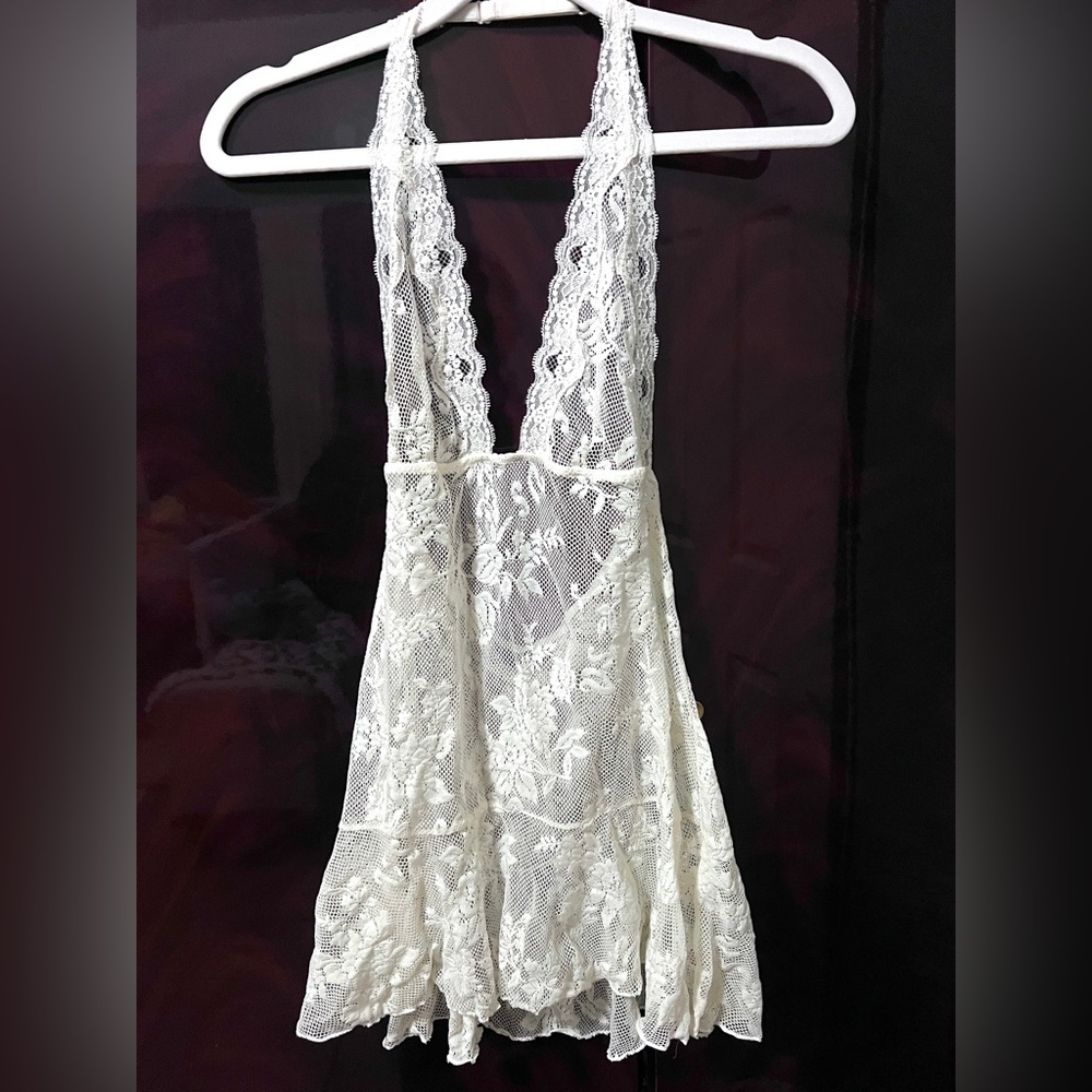 VICTORIA SECRET WHITE LACE V NECK DRESS LINGERIE SIZE S